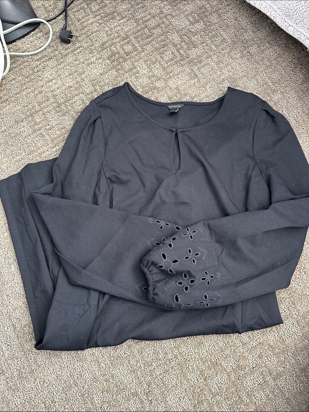 Black Eyelet Bell Sleeve Dress
